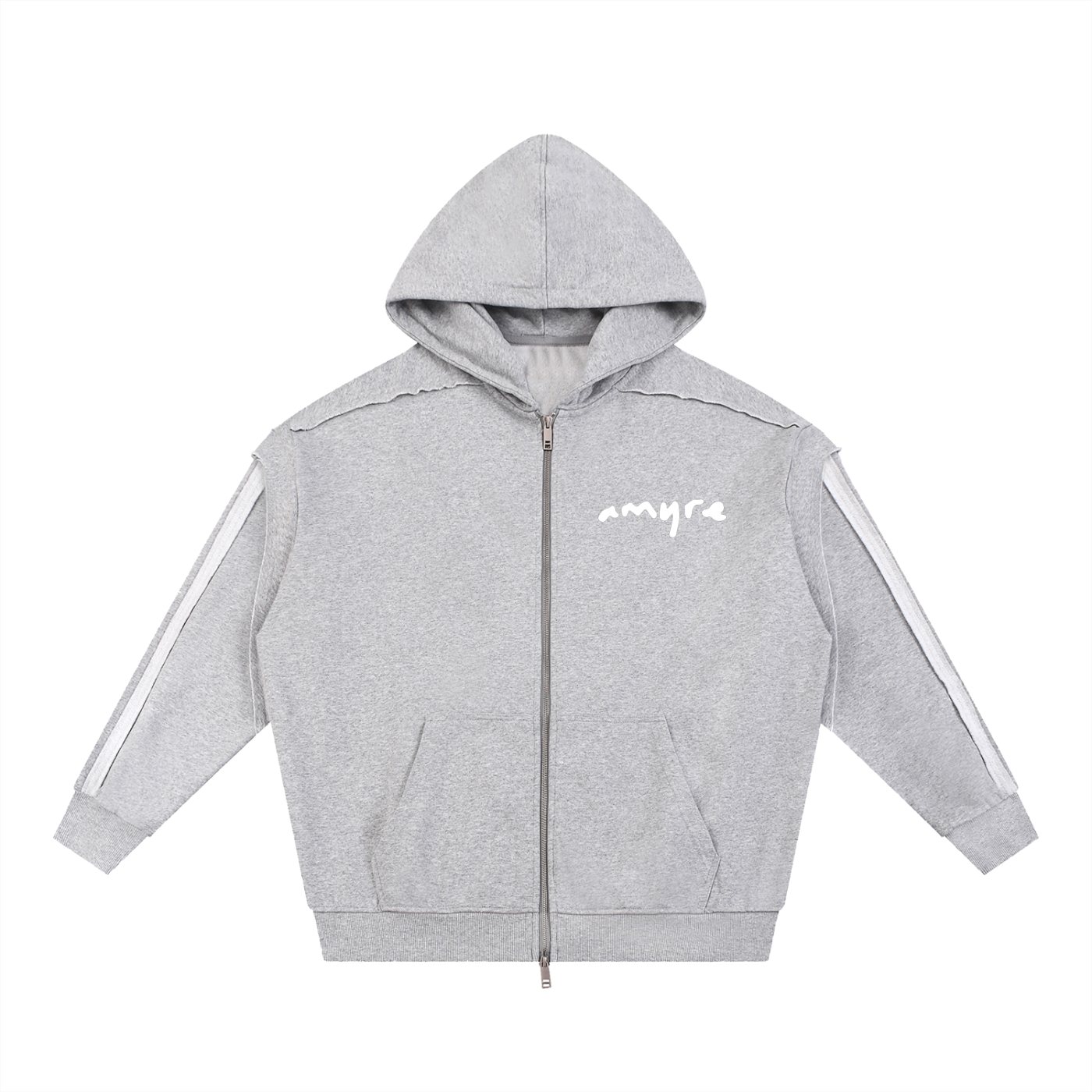 Contrast Tape Raw Edge Double Layered Zip Hoodie
